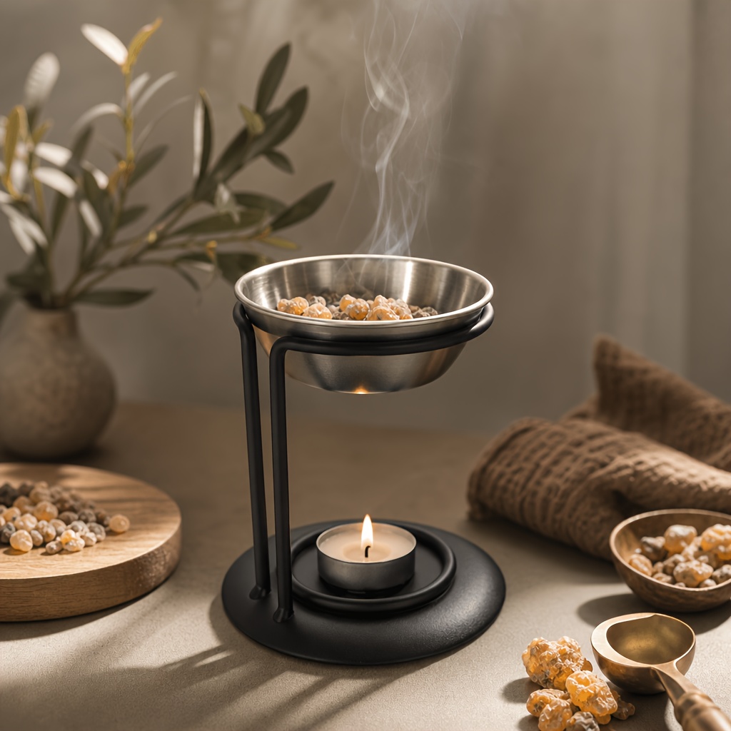 TEMU A Set Of Candle Incense Holders, A Black Portable Metal Frankincense And Sandalwood Essential Oil Diffuser, Includes A Spoon And Tweezers,