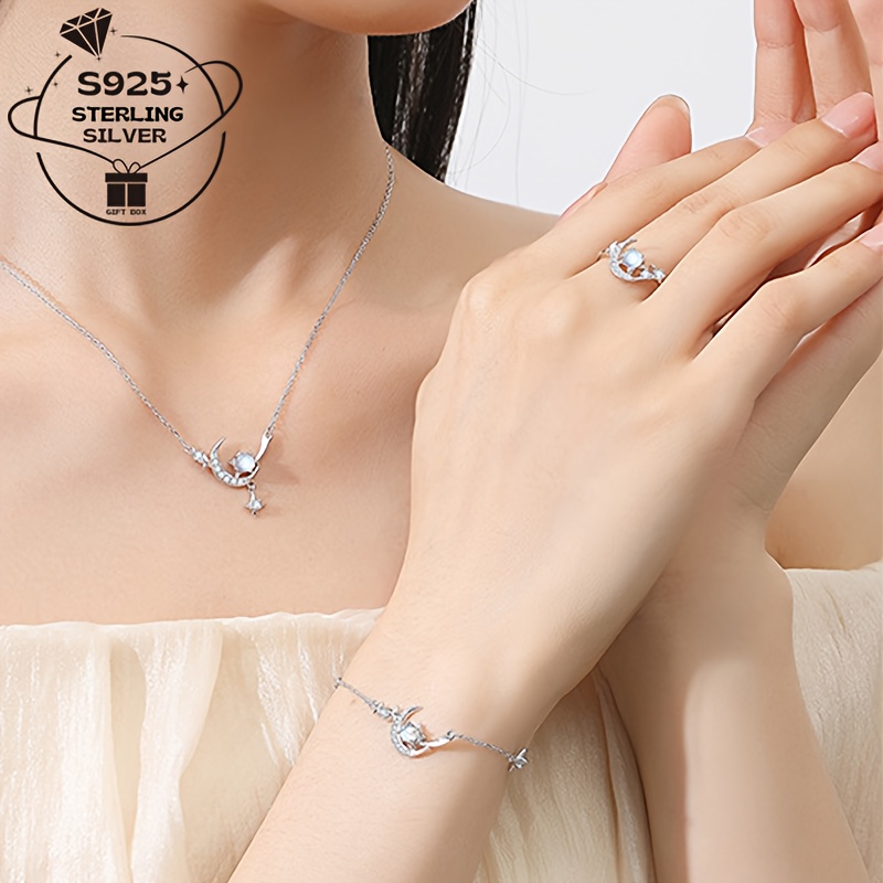 925 Sterling Silver Moon Star Ring for Women