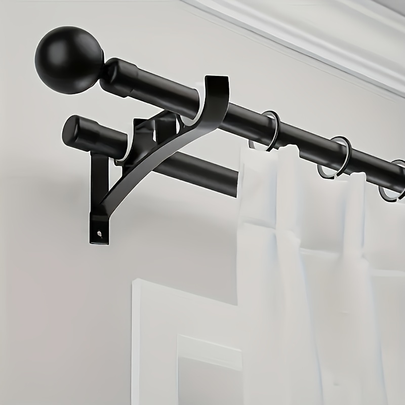 

2 Sets Heavy-duty Double Curtain Rod Brackets - Sturdy Black Metal Holder Hooks For Clothes Rods With 4 Screws, Supports Up To 50kg, , Rust-resistant And