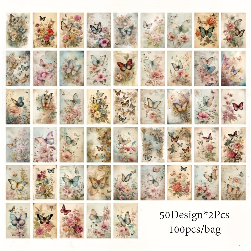 E-shop 100 Stück, Vintage Blumenmuster Buch Garten Serie Romantische Pflanze Blume Journal Collage Material Papier