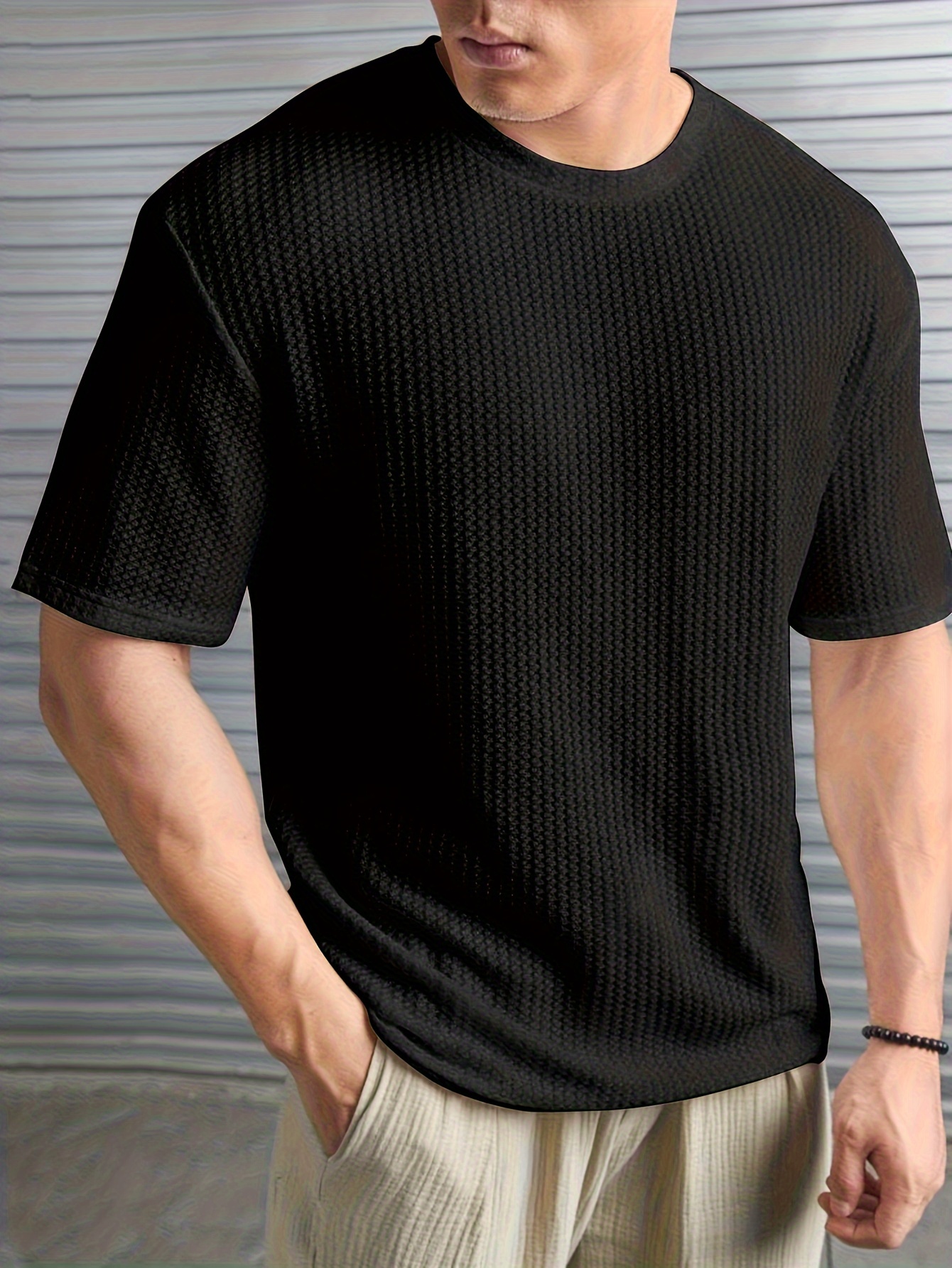 ★KODAK★ K Round Neck Woven Short Sleeve Man to Man BLACK RT No. 5249 BLACK VERTICAL KNITTED SHORT SLEEVE COLLAR SHIRT
