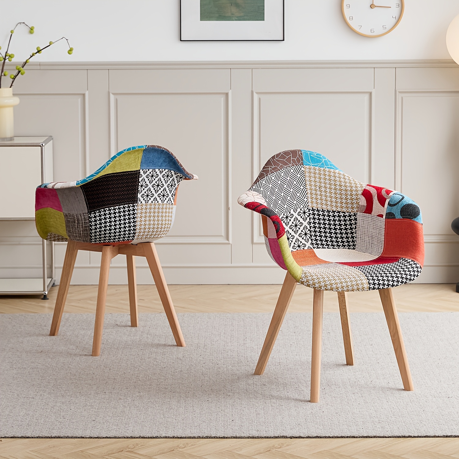 Image of Egoonm Set Of 2 Dining Chairs, Upholstered Chairs With Back Support, Wooden Armchairs, Room Chairs, Tv Lounge Chairs, Design, Linen Fabric, Sturdy Wooden Legs