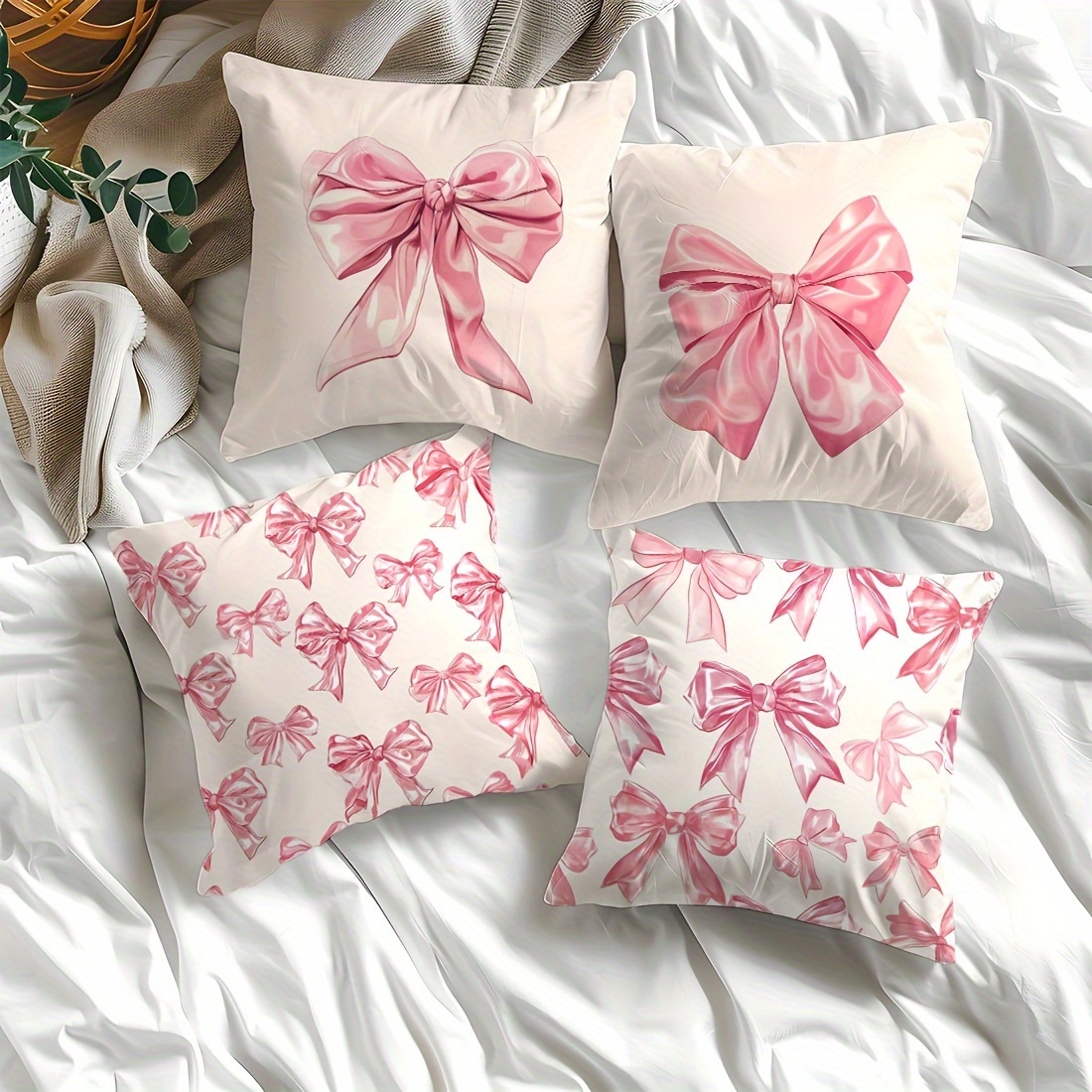 

4pcs Valentine's Day Peach Fleece Pillow Covers 17.71in X 17.71in - Modern Simple Room, Sofa, Bedroom Home Decor (pillow Inserts Not Included)