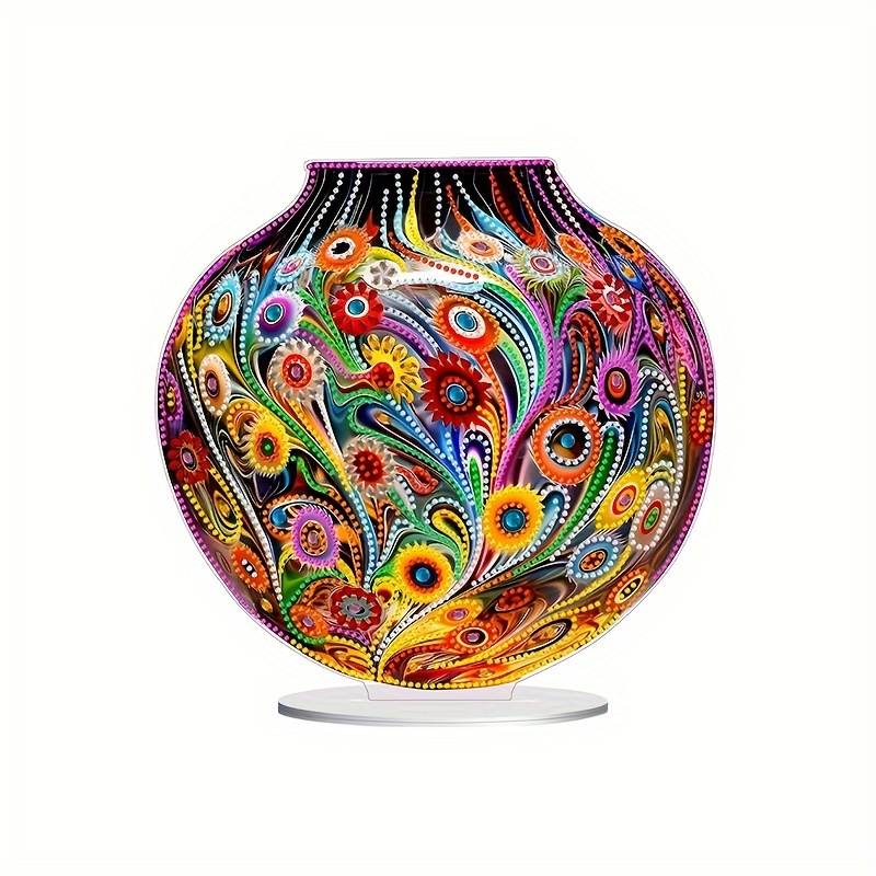 

Stunning 5d Diy Crystal Diamond Art Vase - Colorful Floral Design, Handcrafted Acrylic Desk Decor, Perfect Holiday Gift For Home & Office Desk Ornaments Diamond Painting Diamond Art Desktop Ornament