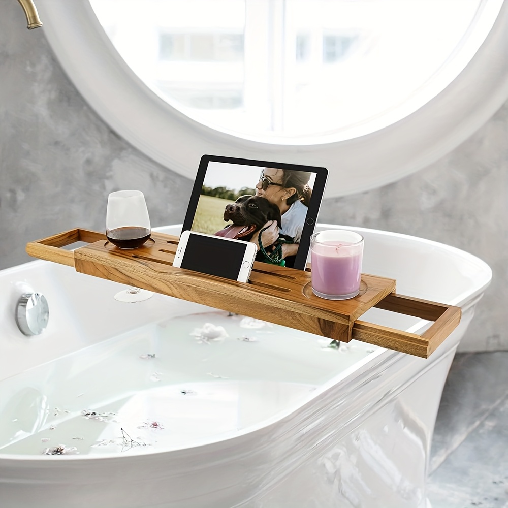 Plateau De Baignoire Extensible 55-78cm - Plastique, Antidérapant, Perforé - Pour Ranger Shampooing, Livre, Verre - 3
