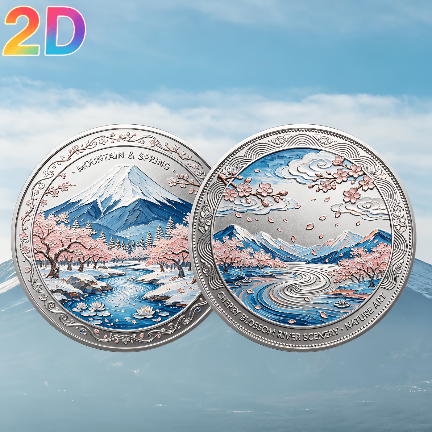 TEMU A Unique 2d Double-sided And Cherry Spring-themed Coin, Comes With A Transparent Case. Used As A Japanese Landscape Collectible, Desktop