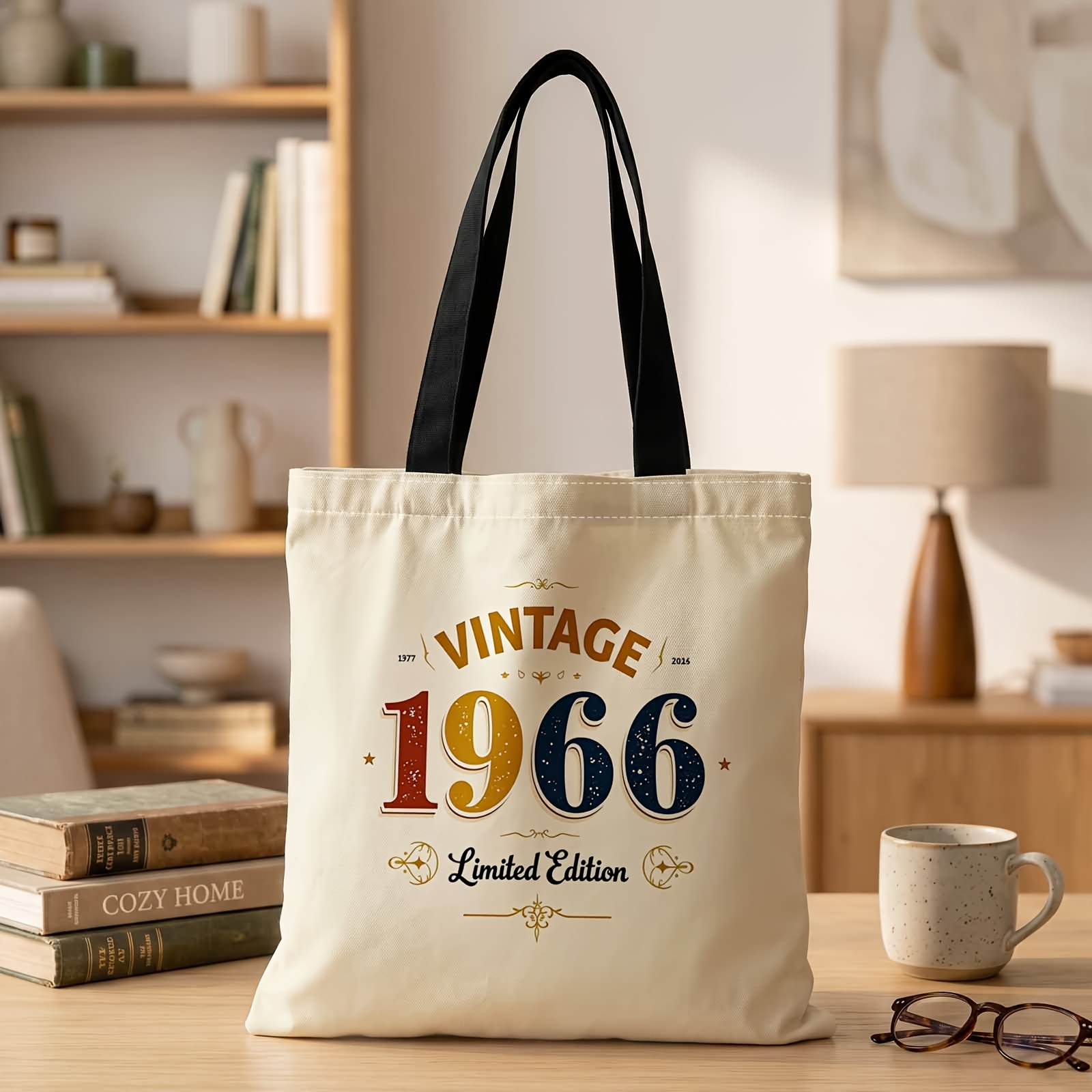 TEMU 1pc 2d Printed Handbag With Vintage 1966 Edition Pattern, Reusable Fashion Shoulder Bag Handbag Shopping Tote Bag Suitable For Shopping Office