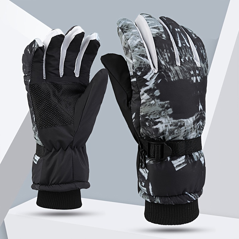 Winter Men'S Thermal, Thick, And Non-Slip Gloves for Cycling And Outdoor Activities, Featuring White Graffiti Design for Skiing And Biking.