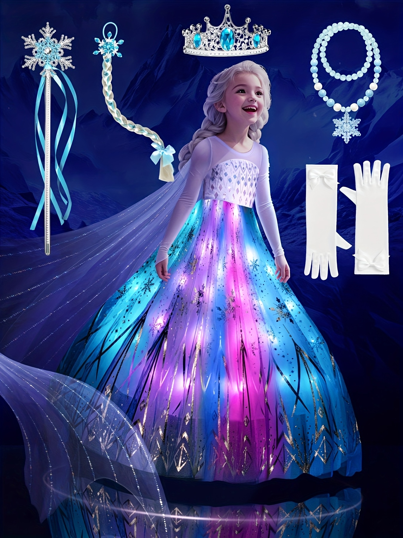 Costume for Girls Parties Featuring   Accessories And   with Wireless LED Lights, Offering Multiple Lighting   for Occasions Like Christmas, Halloween, Graduation Balls, Carnivals, And Birthdays (Batteries Not Included).