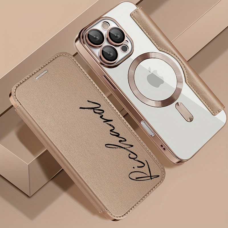 TEMU Phone Case - Customized Name Faux Leather Texture Flip Phone Case, Suitable For Iphone 16 Pro Max 14 15 Pro Max 13 Pro 12 11 Pro Max