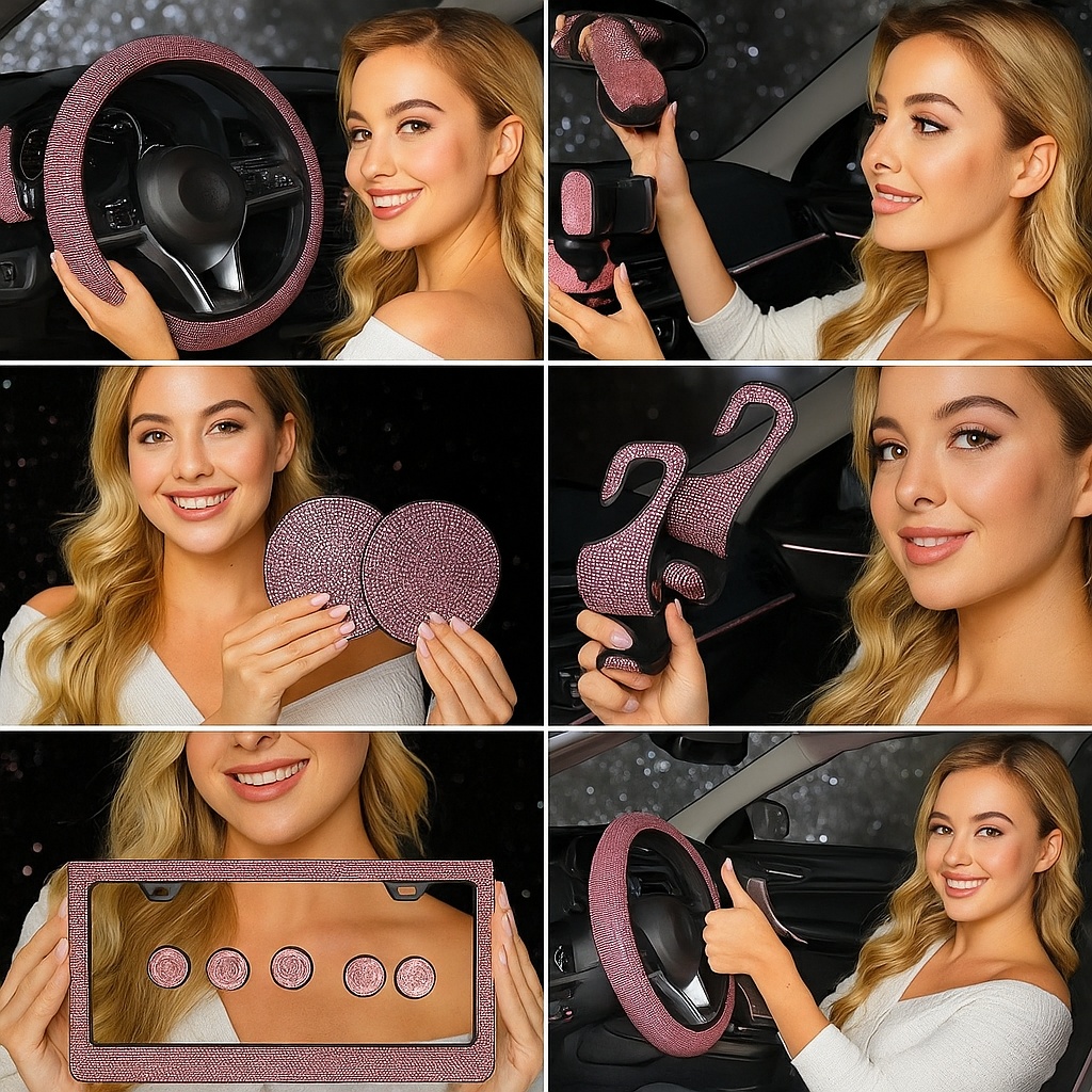 26pcs of diamond-encrusted interior car accessories