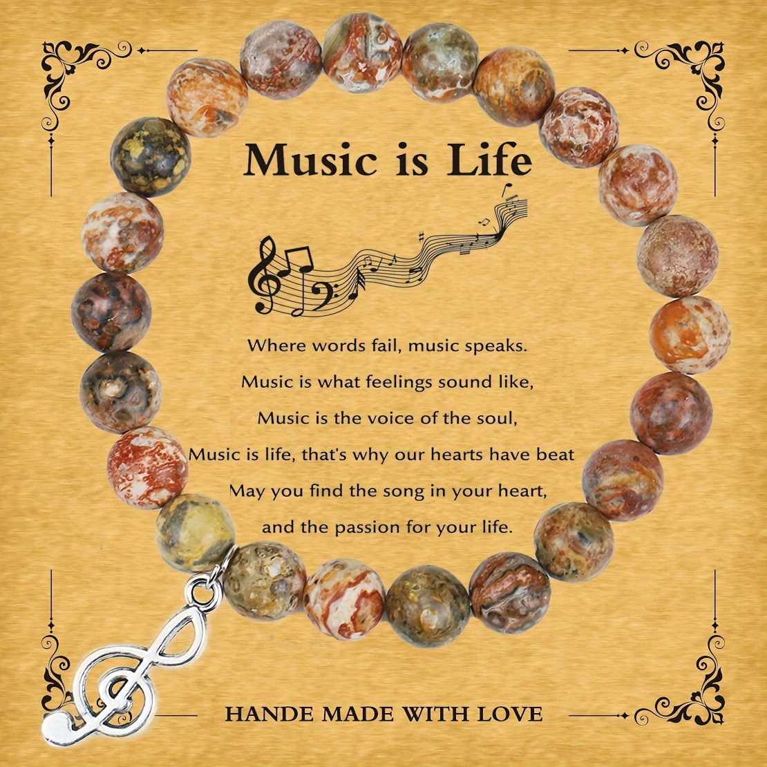 

Elegant Handcrafted Natural Stone Bead Bracelet For Women - Perfect Music Festival & Concert Accessory, Ideal Birthday & Fans With Inspirational Card