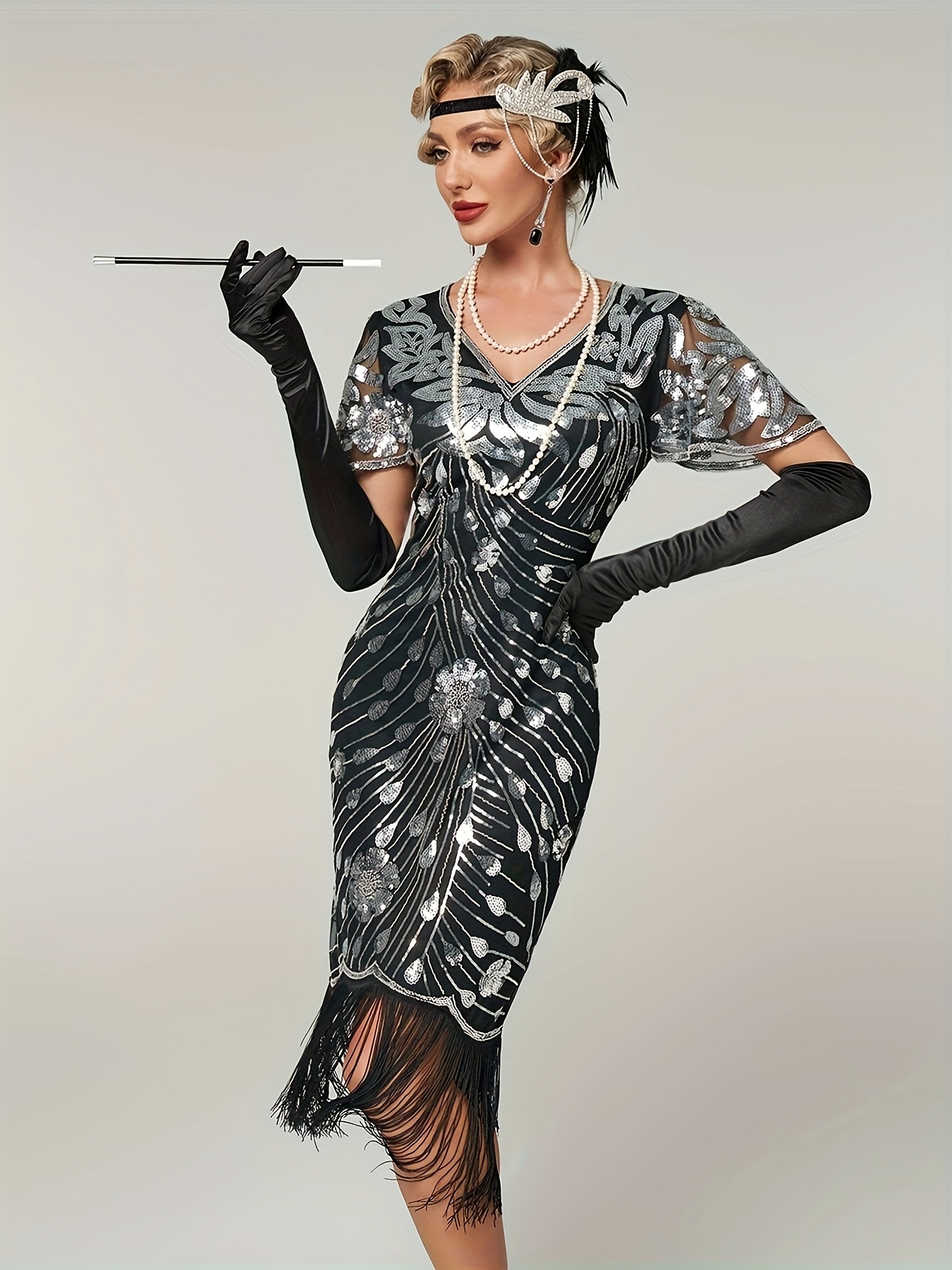 1920er Vintage Paillettenkleid * Party Fringe Kurzarm Kleid für  Versammlungen und Feiern, Verziertes Cocktailkleid (Bestandteil des  Sortiments), image size:800x1067