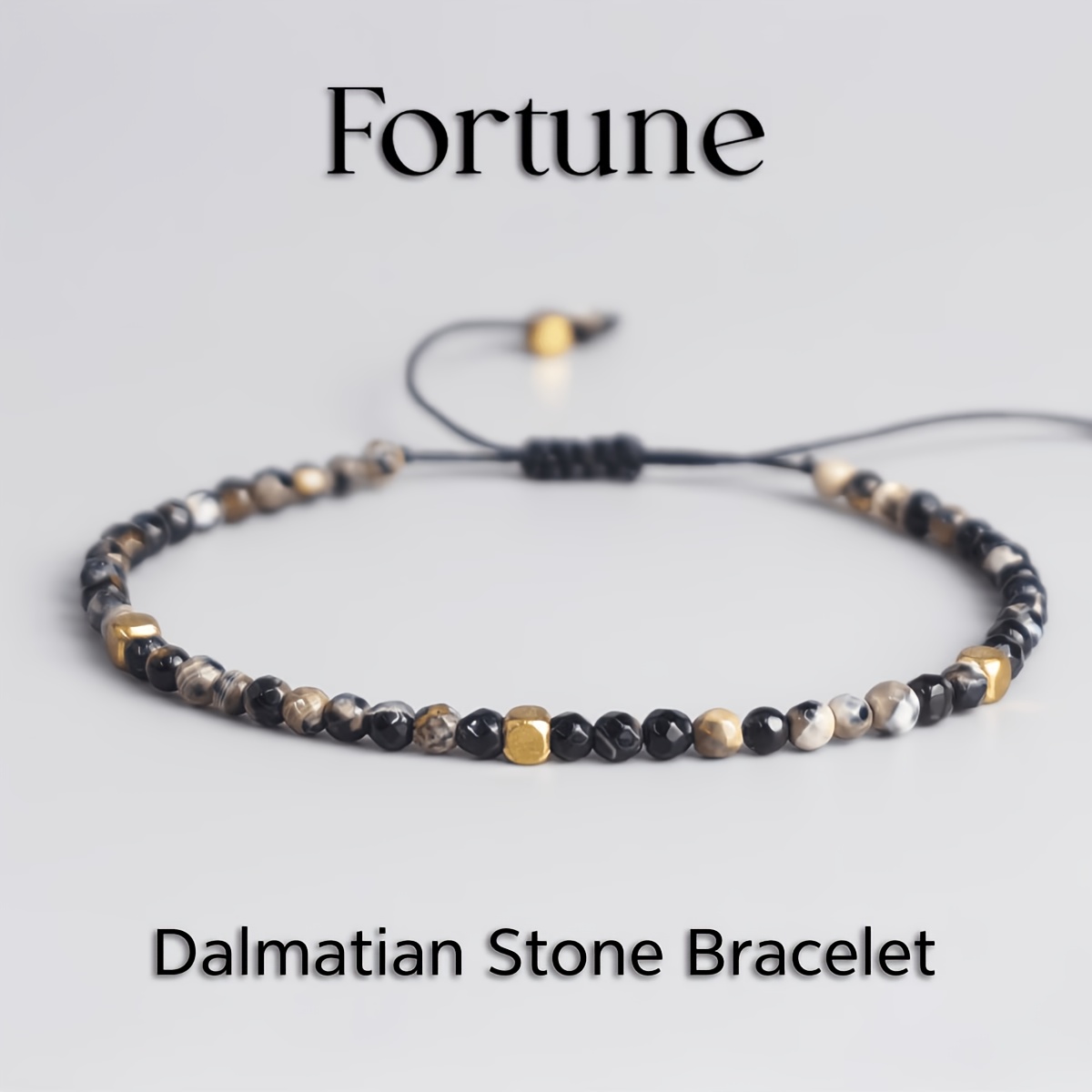 Image of Vintage Dalmatian Stone Beaded Good Luck Bracelet, Handmade With Stretchable Braided , Attracting Wealth And , Suitable For Daily Wear