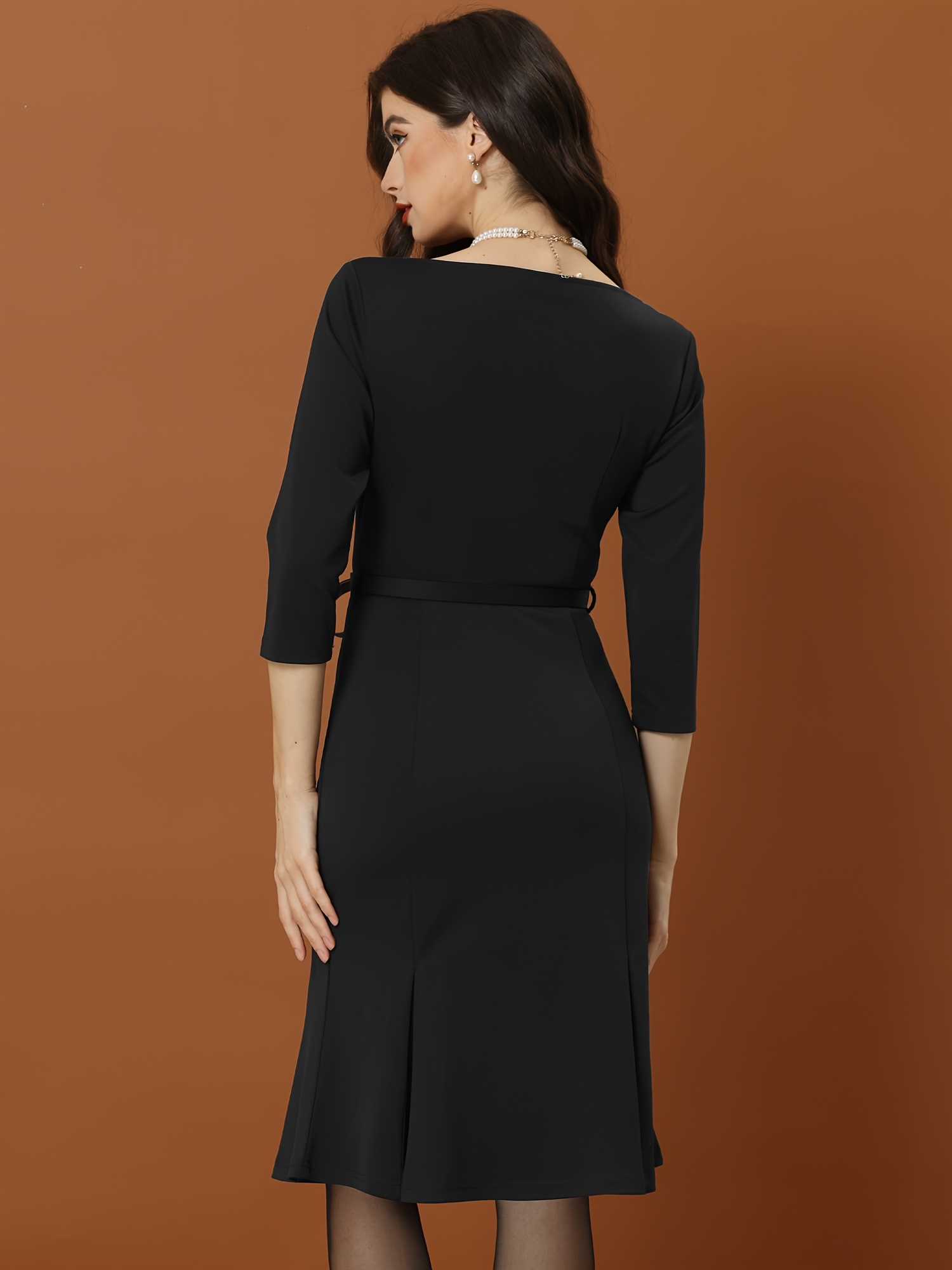 business elegant dresses womens boat neck 3 4 sleeve - Temu
