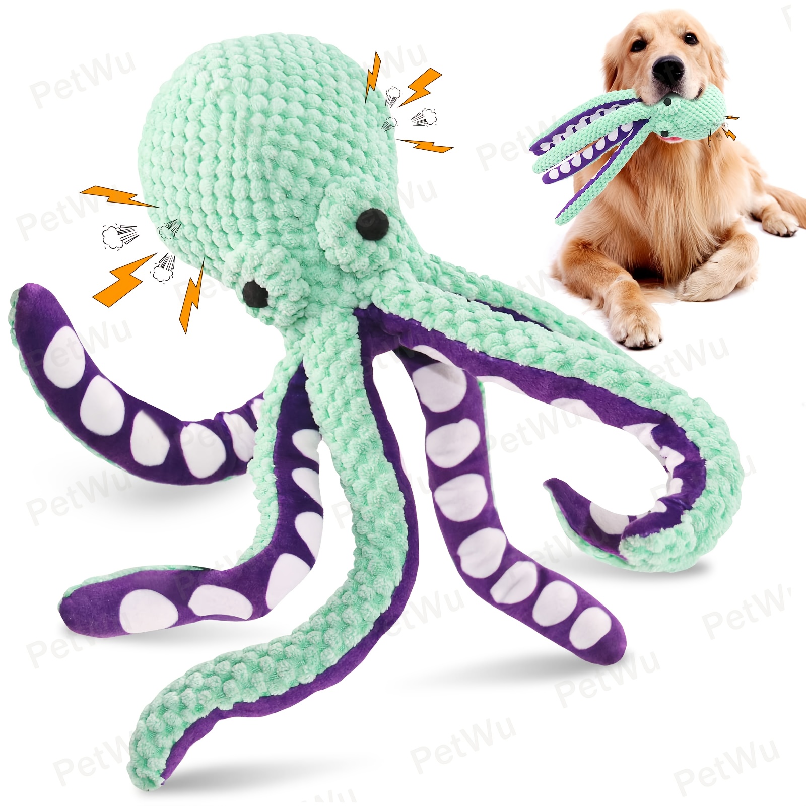 TEMU Durable Squeaky Octopus Plush Dog Toy - Soft Interactive Chew Toy Suitable For All Breeds And Sizes, Teething Discomfort