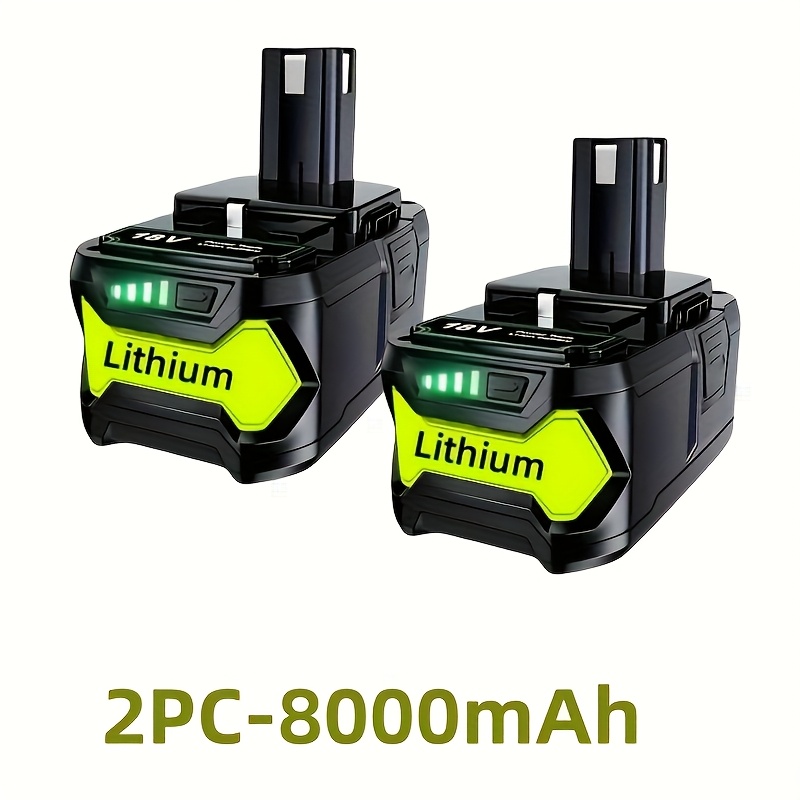 TEMU Ensemble de deux batteries 8.0Ah compatibles avec les modèles Ryobi 18V Max P108, , , P104, P105, P107 et P109