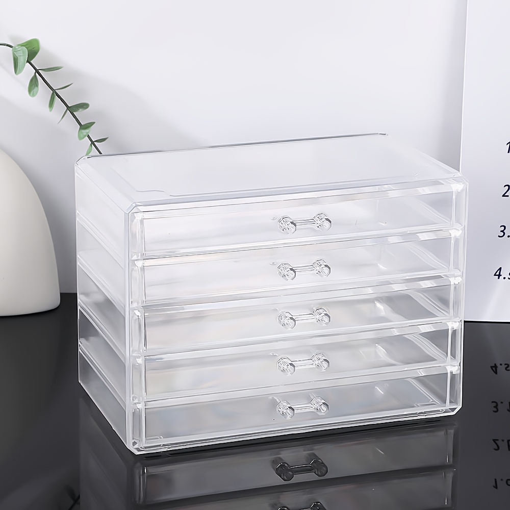 TEMU Large Capacity Acrylic Storage Box, 3/5 Layers White/gray - Stackable Desktop Organizer - Suitable For Storing Markers, Pens, Pencils, Tape And