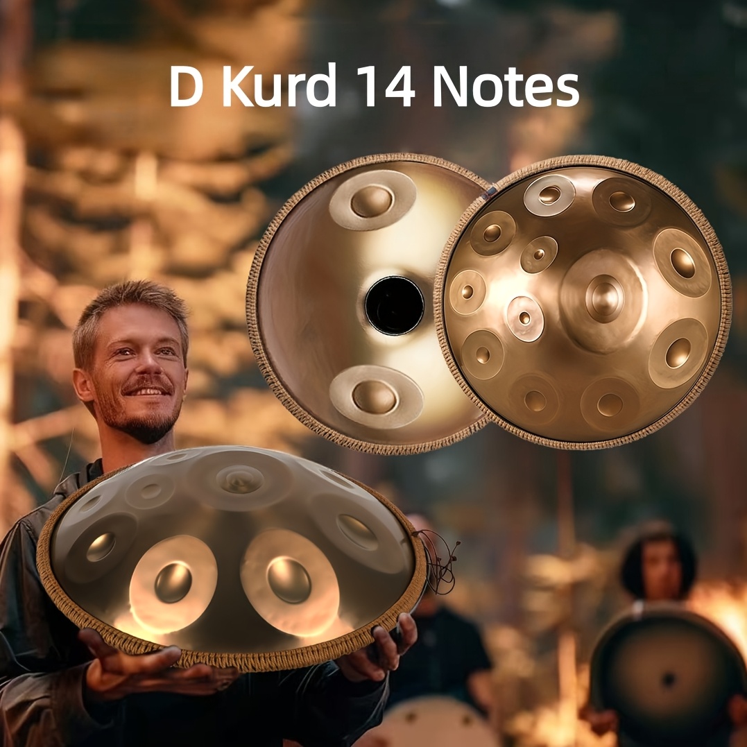 14 notes handpan drum 22 inch d   kurd steel tongue   hand pan drum for adults yoga meditation musical instrument gift sound healing drum for beginner with soft bag   stand dust free cloth sound stickers