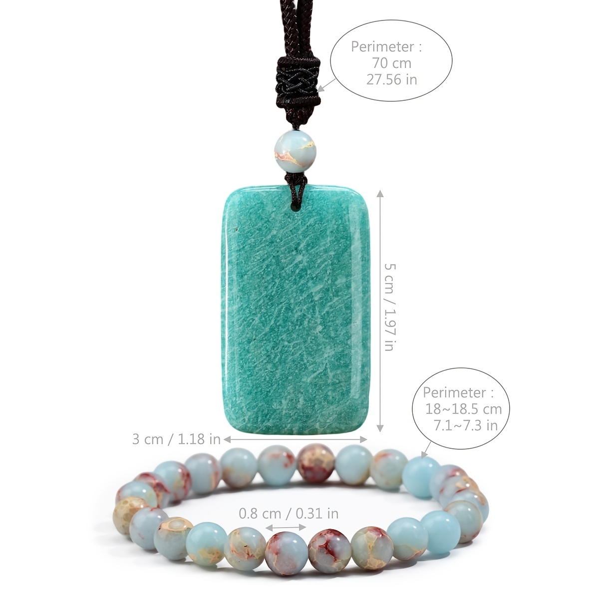 Amazonite Cube Pendant Necklace & Bracelet Set for Women