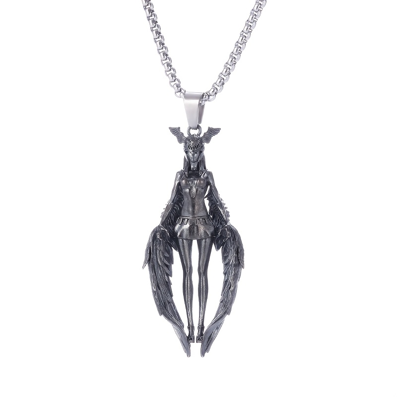 Antique Silver Plated Winged Fallen Angel Pendant Necklace