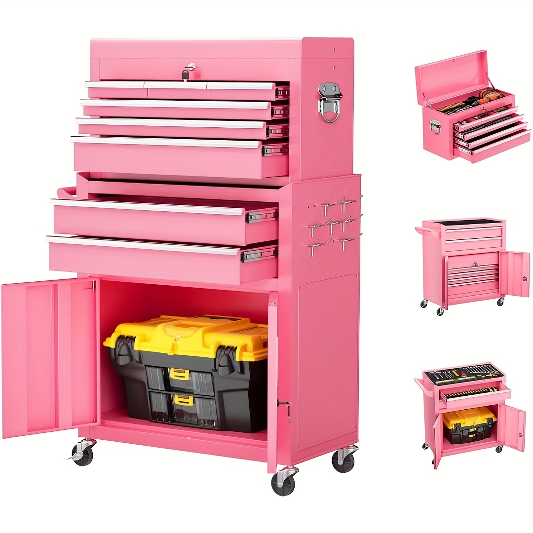 TEMU Rolling Tool Chest With Wheels, 8 Drawer High Capacity Tool Chest With Wheels, 2-in-1 Detachable Steel Toolchest Organizer Combo, Tool Chest For