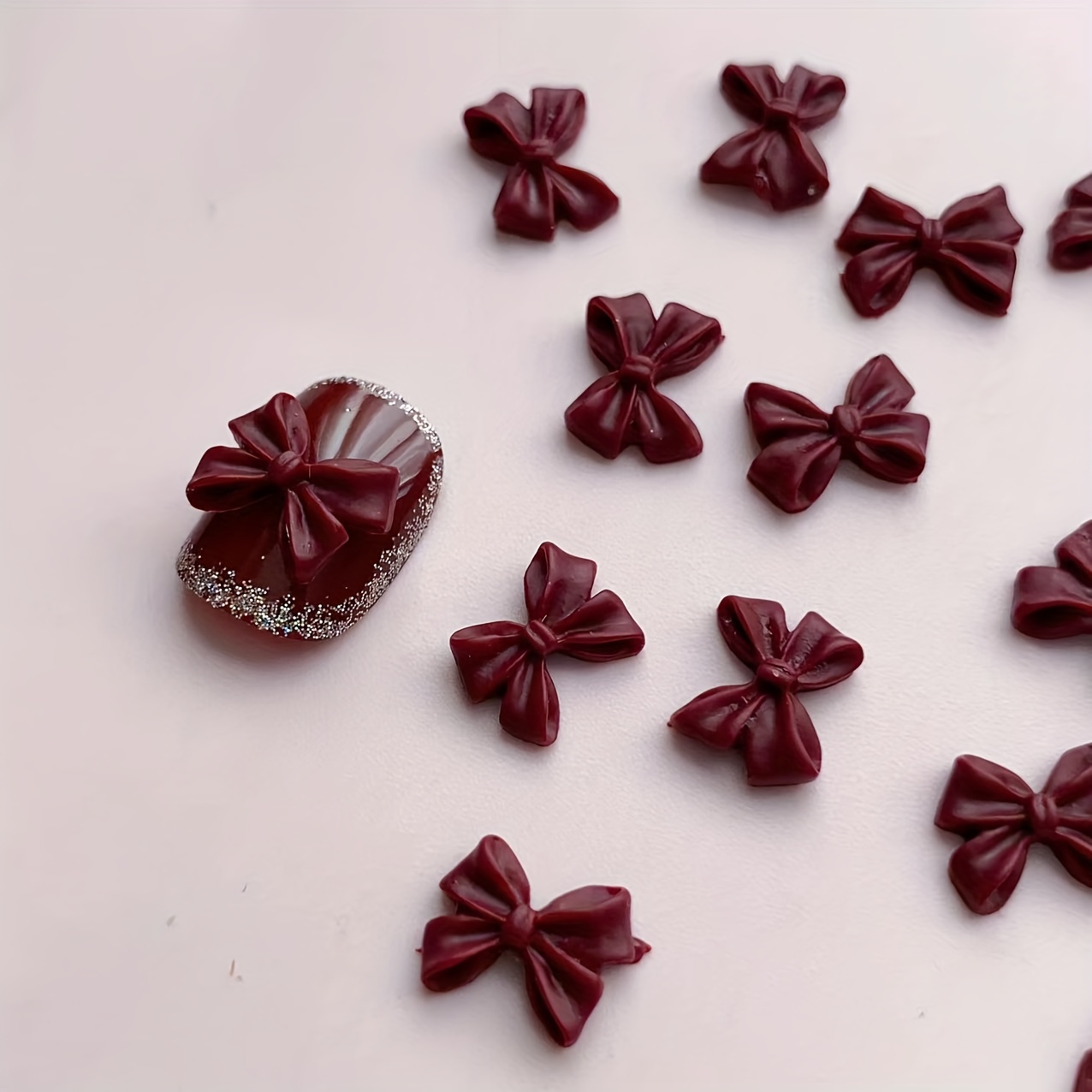 

50pcs Wine Red Bowknot Art - Odorless 3d Decorations For Diy Manicure, For & - Jewelry Accessories