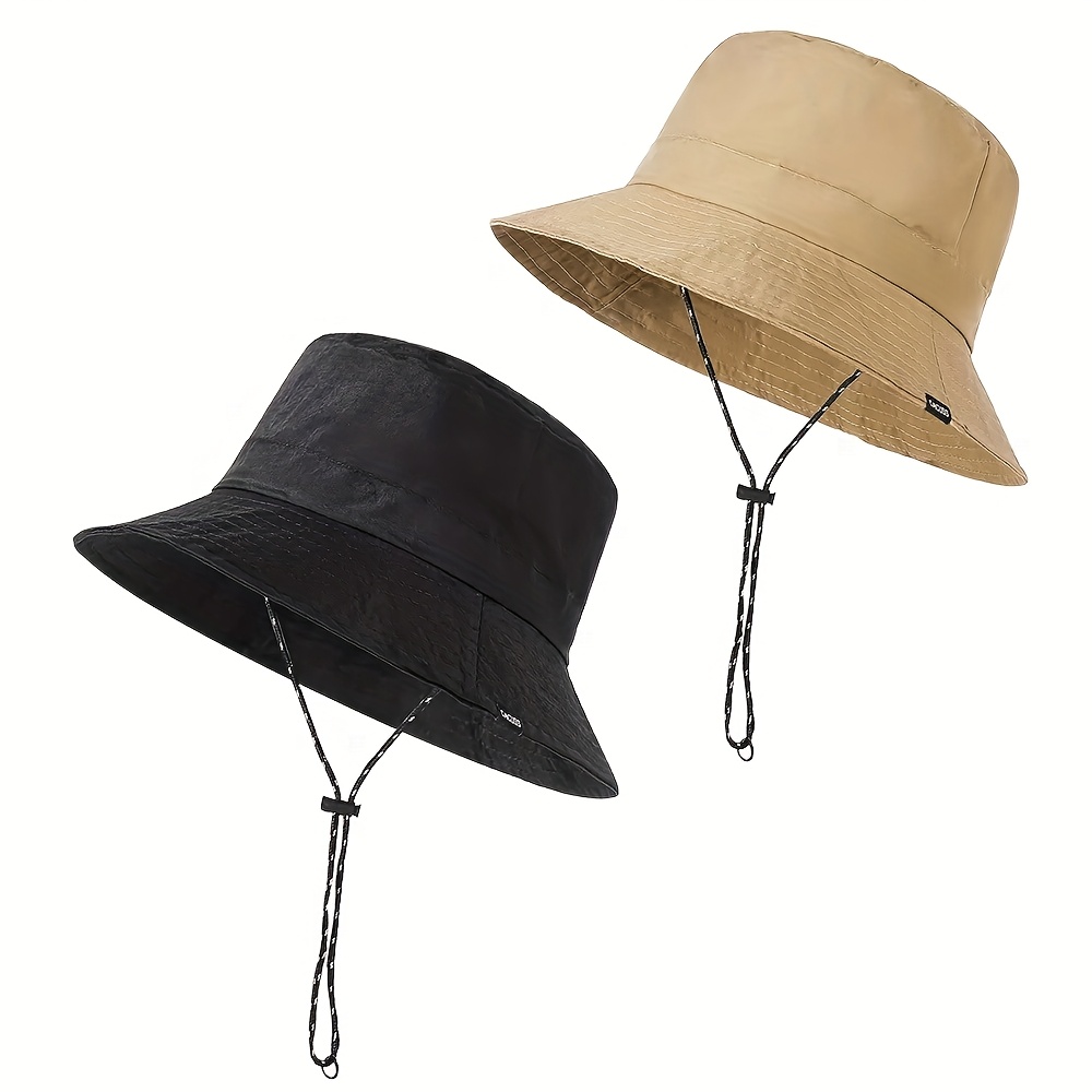 TEMU 2pcs High Quality Quick-dry Bucket Hat, Foldable Summer Sun Hats For Women And Men, Wide And Breathable Fisherman With Adjustable Drawstring