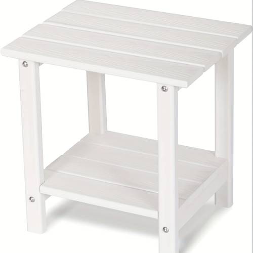 modern 2 tier adirondack outdoor side table weather resistant hdpe plastic artificial patio end table with sturdy legs for poolside porch garden outdoor side tables for patio porch furniture slatted design durable construction