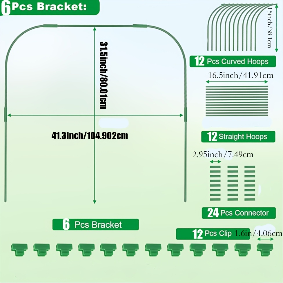 E-shop 6 Sets Gewächshausbögen für Hochbeete, Gartenbögen Abnehmbarer Rostfreier Gartentunnel für Gartengewebe, Gartenbögen Wachstumstunnel,
