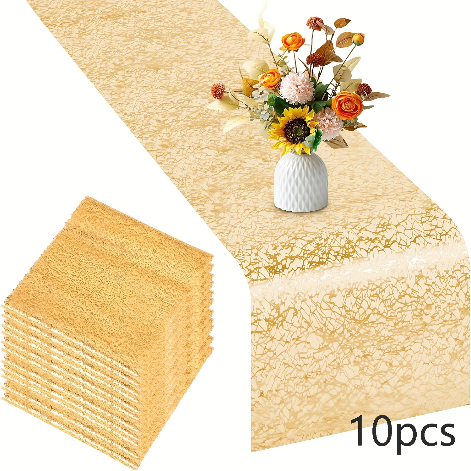 E-shop Goldener Glitzer-Tischläufer-Rolle im 5/10-Yard-Pack, Dekoration aus metallischem, dünnem Netzstoff, geeignet für Partys, Hochzeiten,