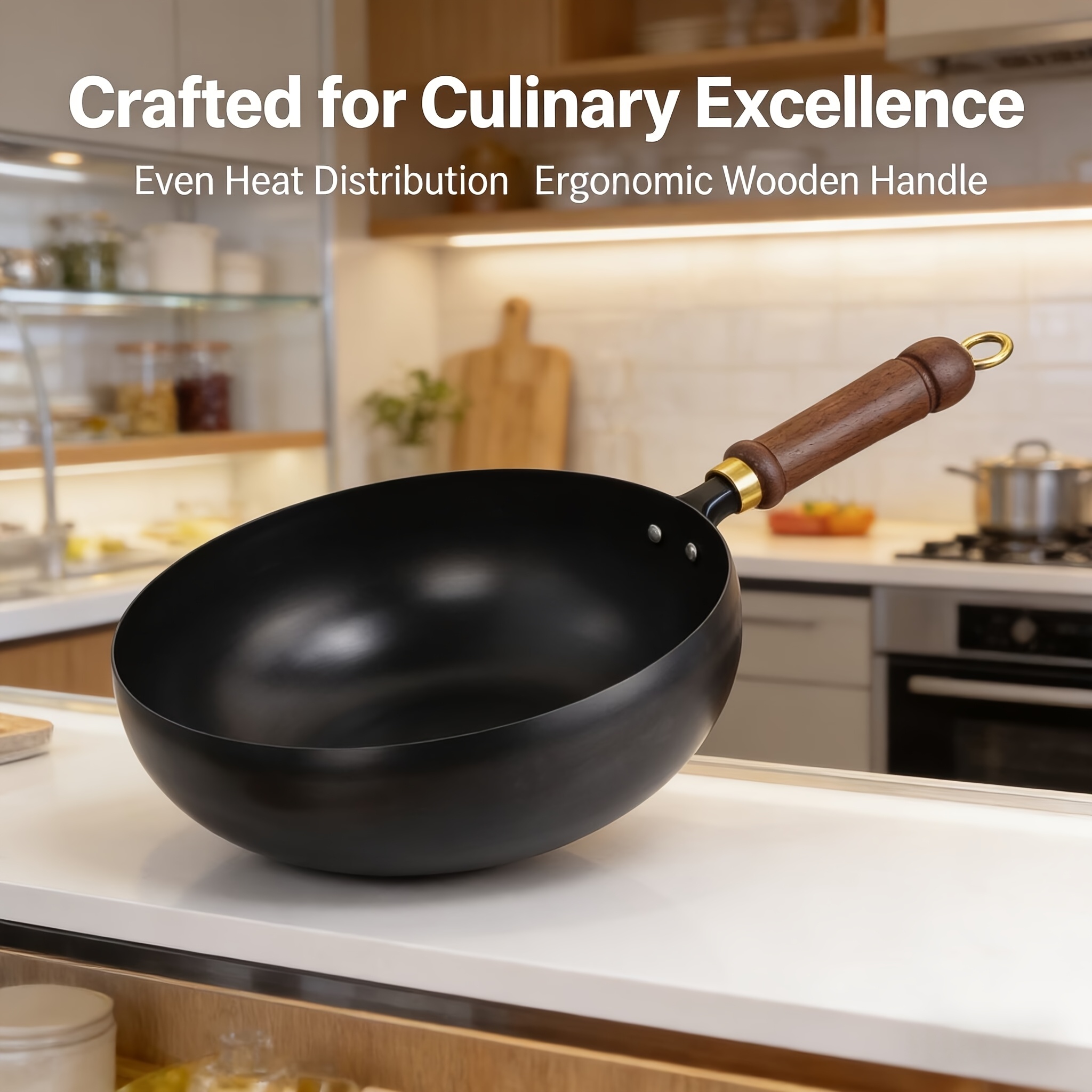 TEMU Grande Casserole à Grand Fond, Forgée des Méthodes Anciennes, Wok Domestique à Fond Plat, à Lait, Wok Antiadhésif Revêtement, Wok en Fer Fait