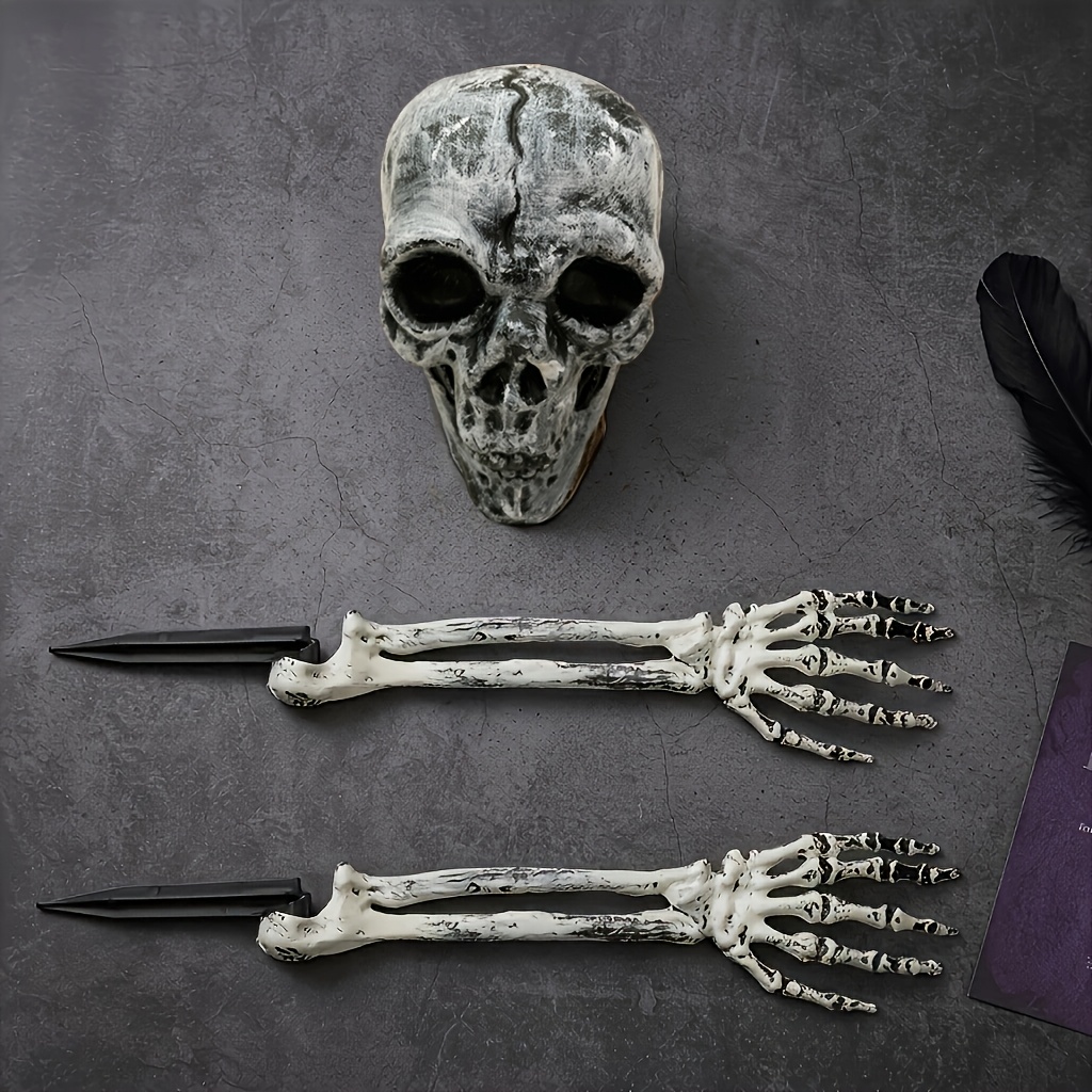 Image of Set Of 3 Realistic Skeleton Bones - And For Spooky Yard Decoration, Scary Outdoor Prop And Haunt Scene Setup, Durable Halloween Lawn Decor