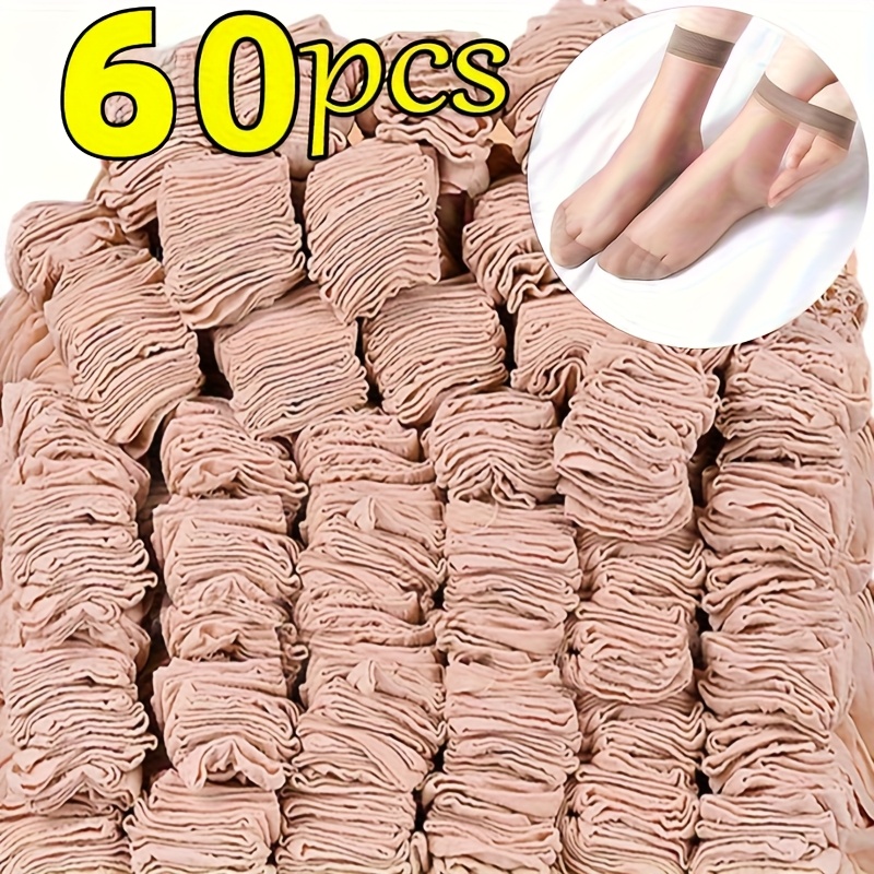 60/30pcs Ultra-Thin Women'S Nylon Summer Socks - Elastic Crystal Spring Stockings, Breathable & Lightweight, Solid Color Design for Casual Attire, Cute Socks, Everyday Sock Material