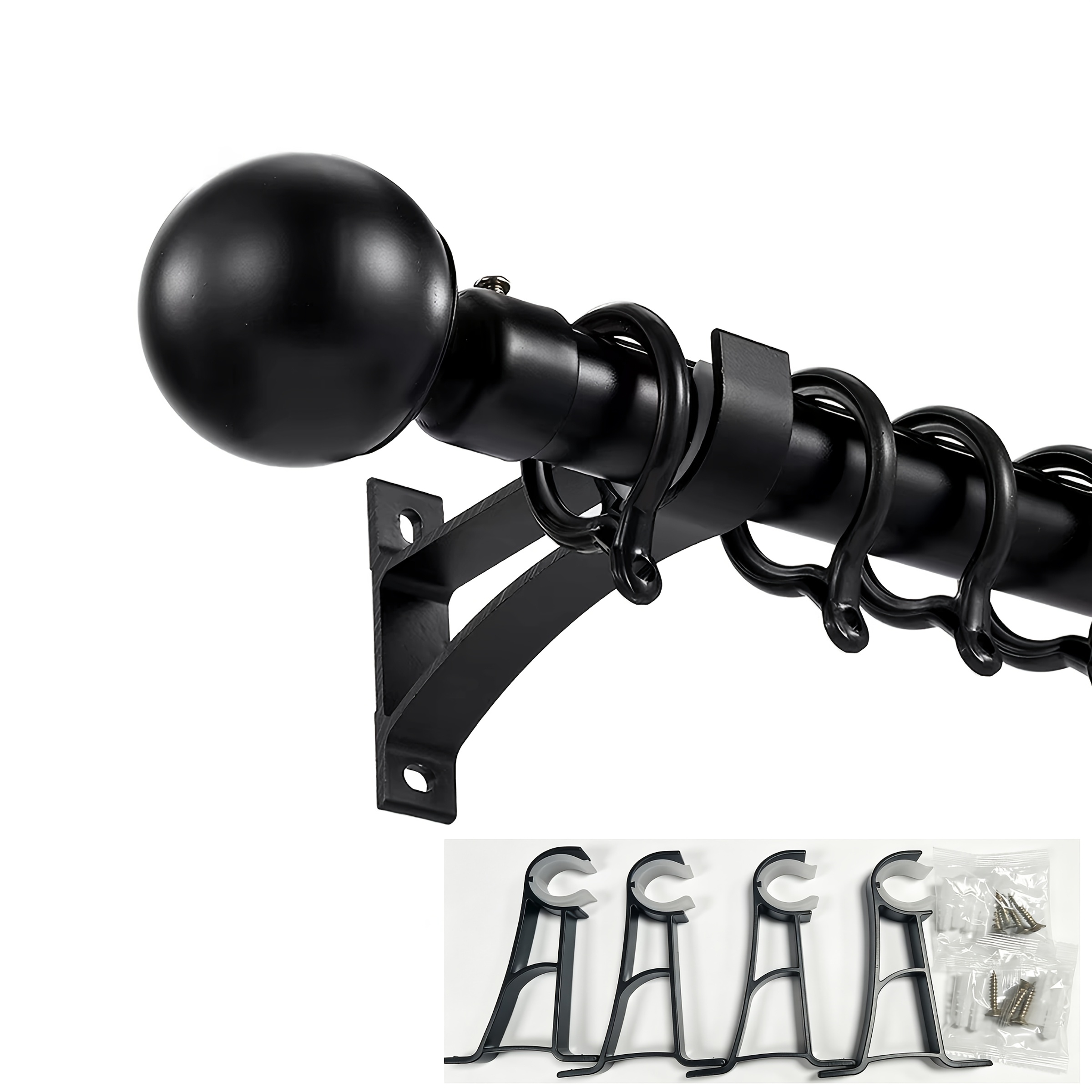 TEMU 4 Sets Single Curtain Rod Brackets, Metal Black Heavy-duty Curtain Rod Support Hooks With 8 Screws And Expansion Tubes - Wall Mount Curtain Rod