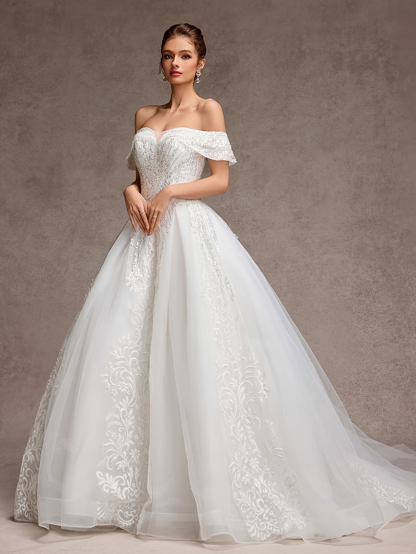 new shoulder beaded wedding dress train flared skirt bridal - Temu  Switzerland