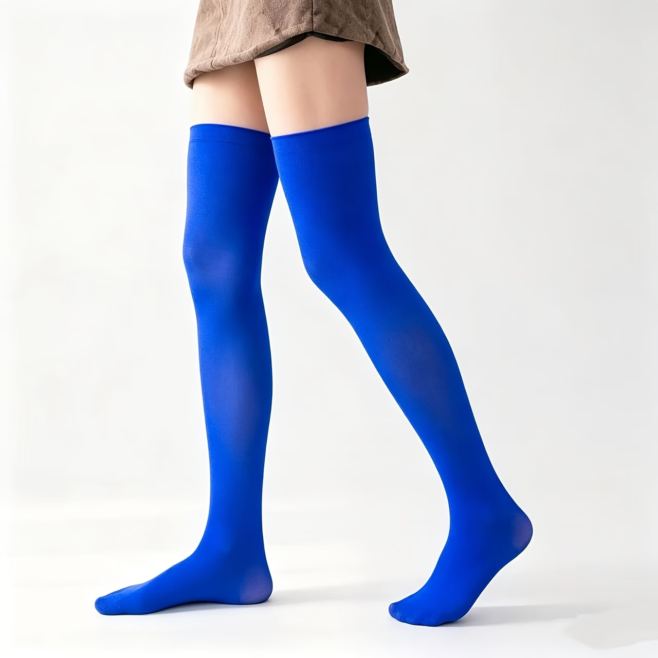 TEMU 1 Pair Women's Dark Blue Elegant Over-the-knee Socks - Non-slip High Elasticity Stockings With Thick Sole Suitable For Role-play, Themed