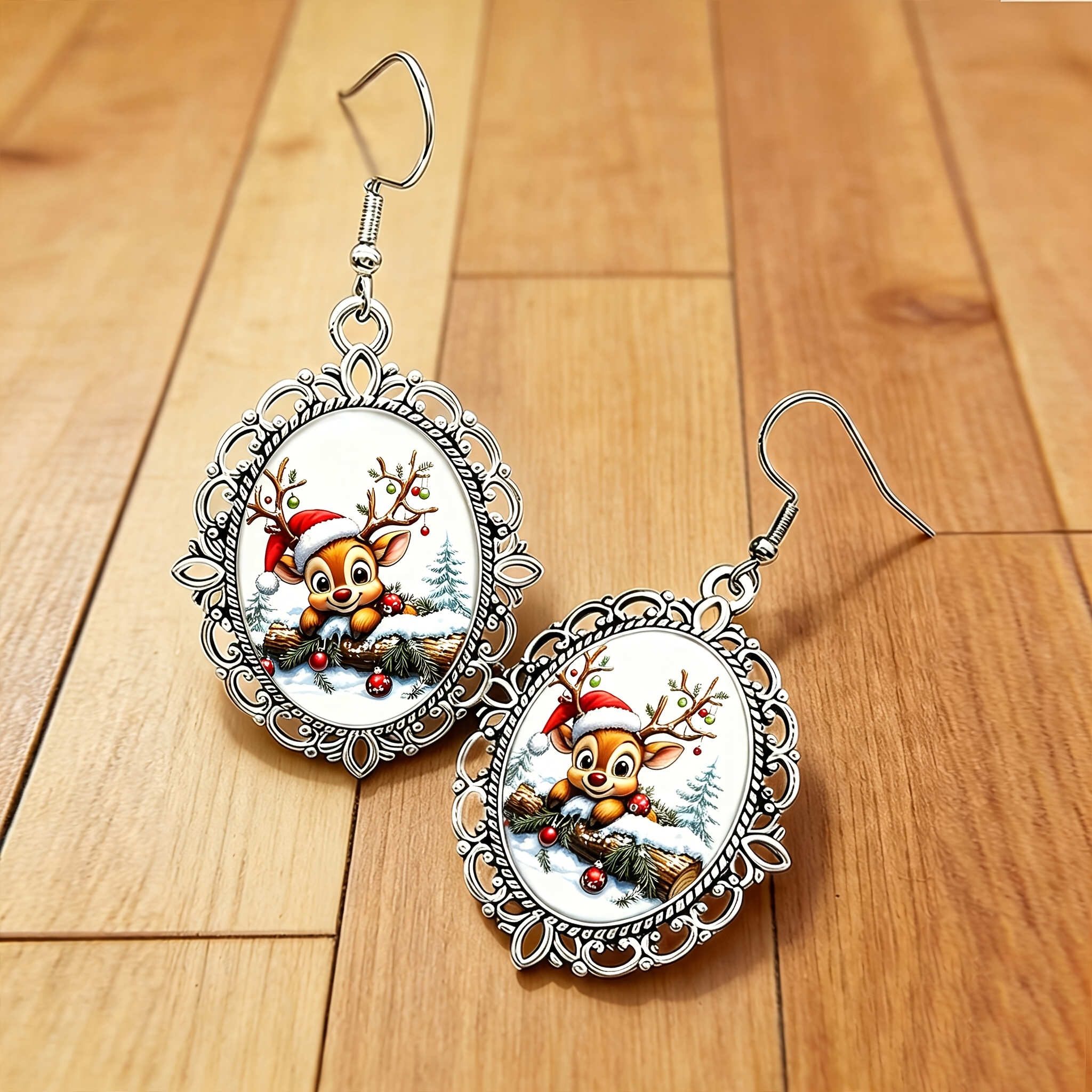 Retro Lace Christmas Reindeer Earrings