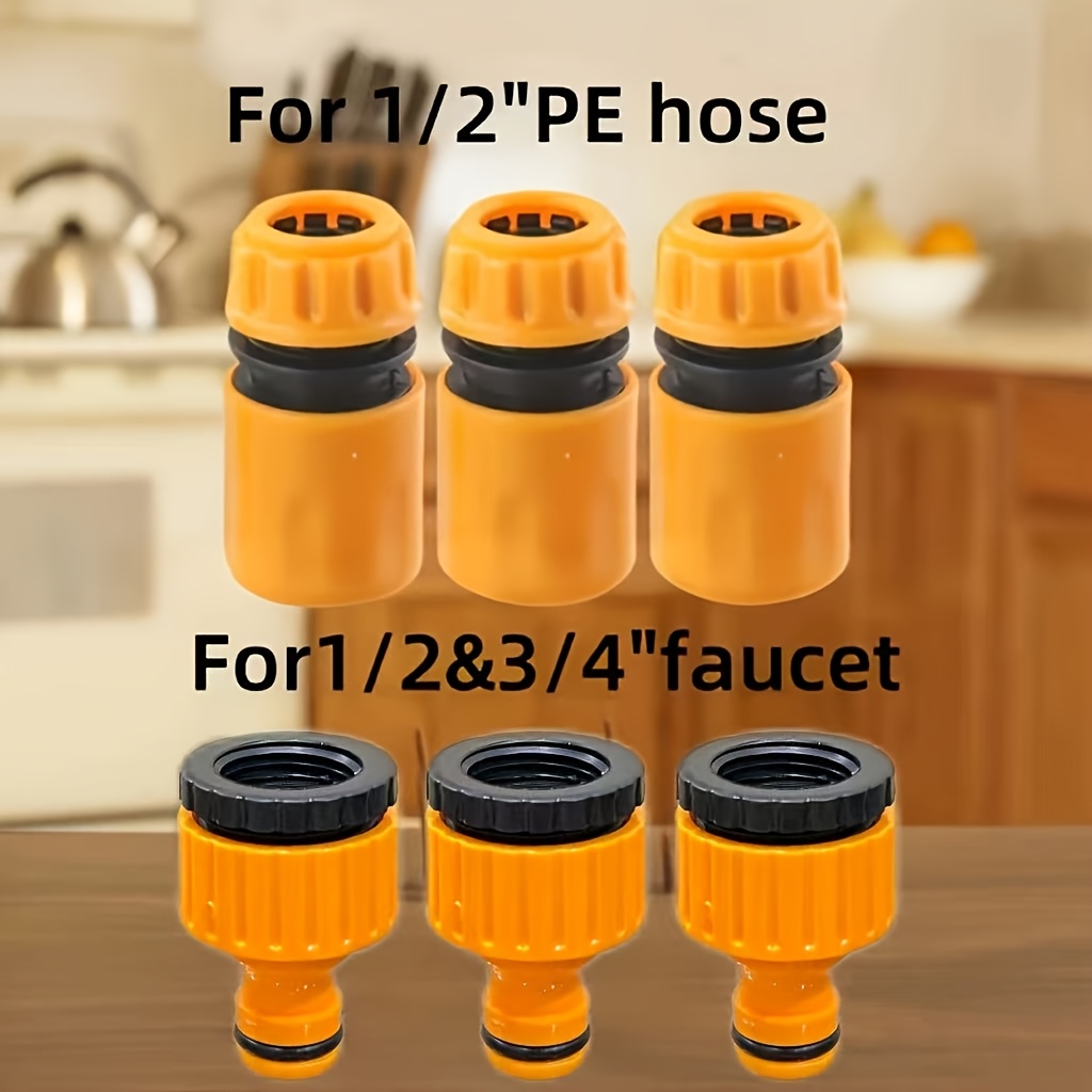 Image of A 6pcs Set That Includes Quick Connectors For 3/4 Inch And 1/2 Inch Universal Hoses, Along With Threaded Faucet Adapters, Suitable For Outdoor Vehicle Maintenance And Garden Irrigation