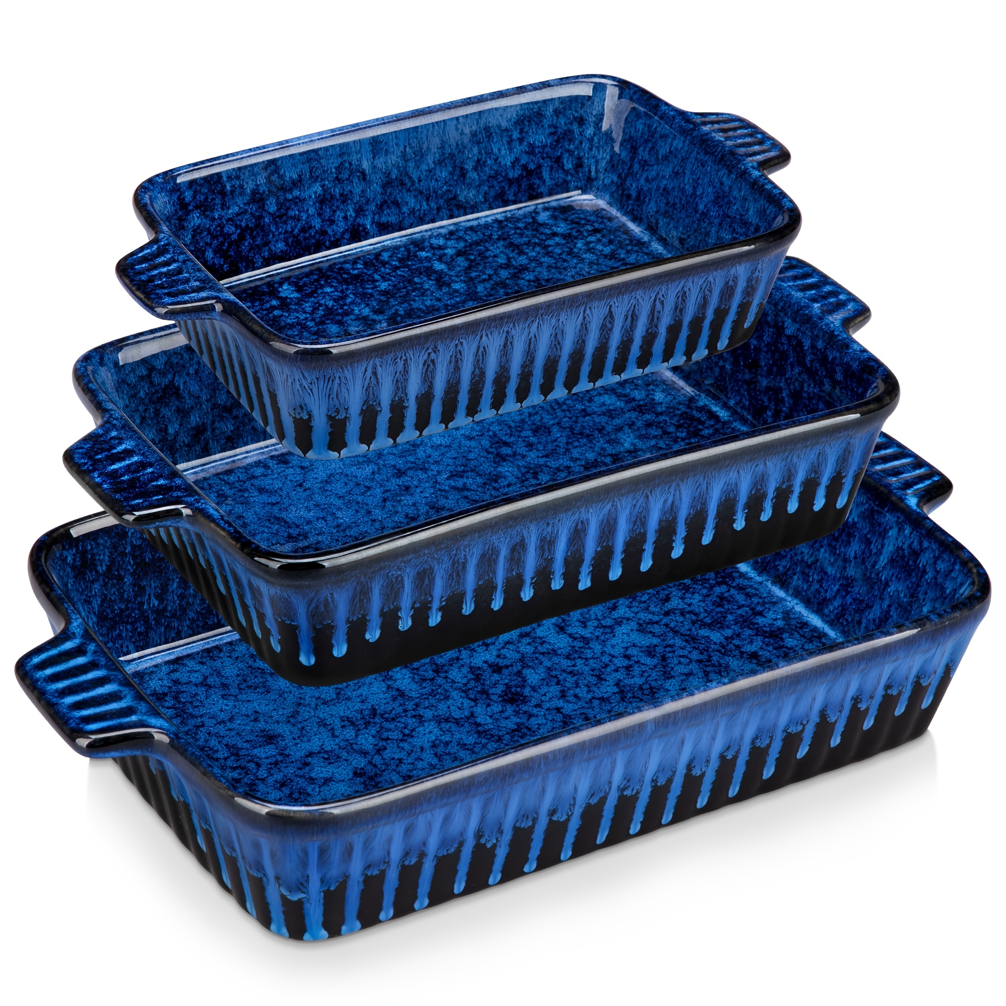 Image of 3pcs Baking Dishes Set Stoneware Kiln Glaze Gradient Color Casserole Pans With Handles, Oven To Table Bakeware Set For Lasagna, Roasting, Casserole, Dishwasher And Microwave Safe, Holiday Gift