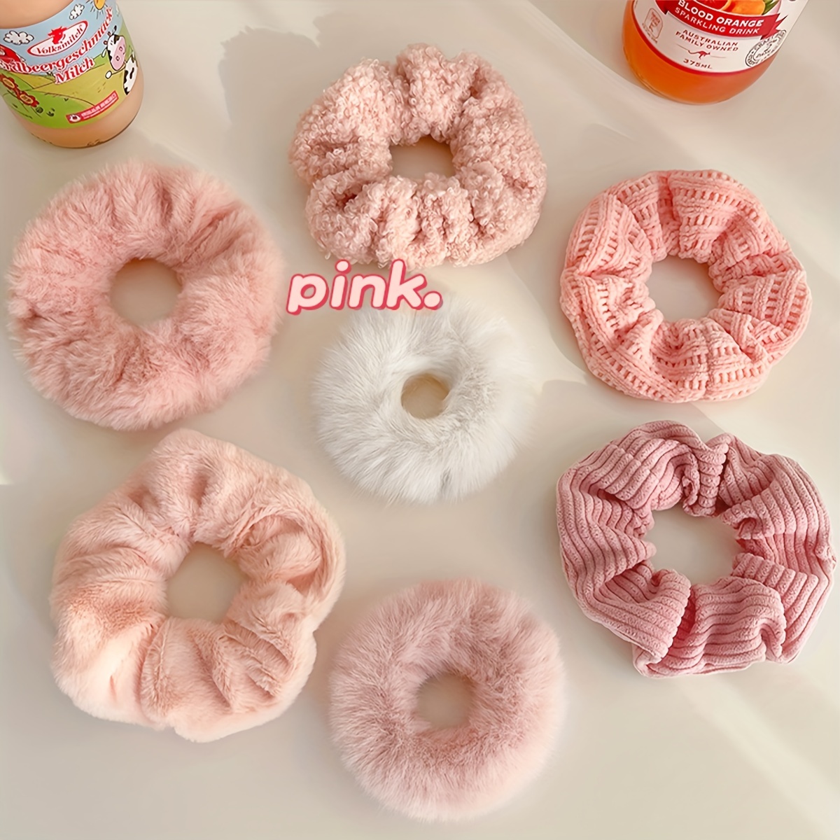 

7pcs Women's Autumn/winter Plush Hair Rope Women's Ponytail Headband Simple Temperament Pink Band Cute Large Headband