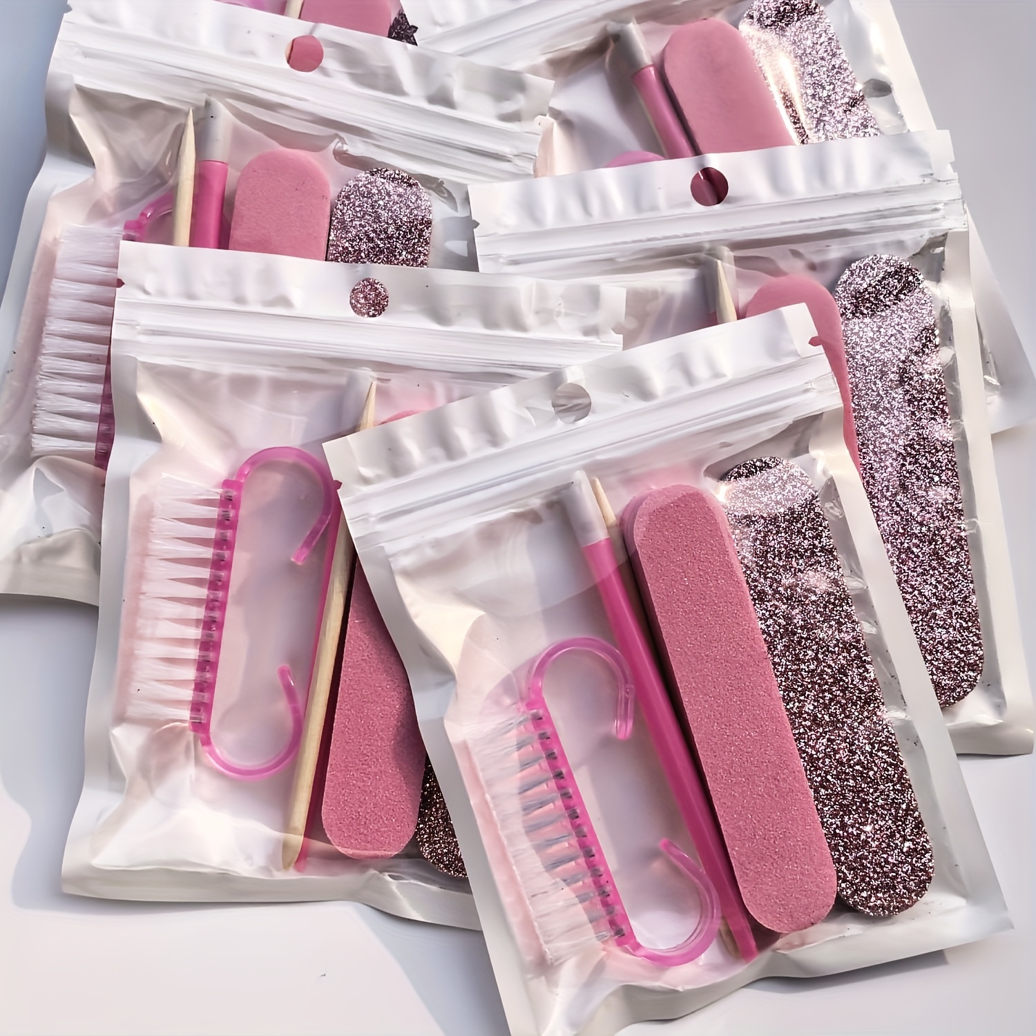 5pcs manicure and pedicure set nail file and stick kit double sided disposable nail files wooden cuticle pushers nail cleaning tools and nail brushes