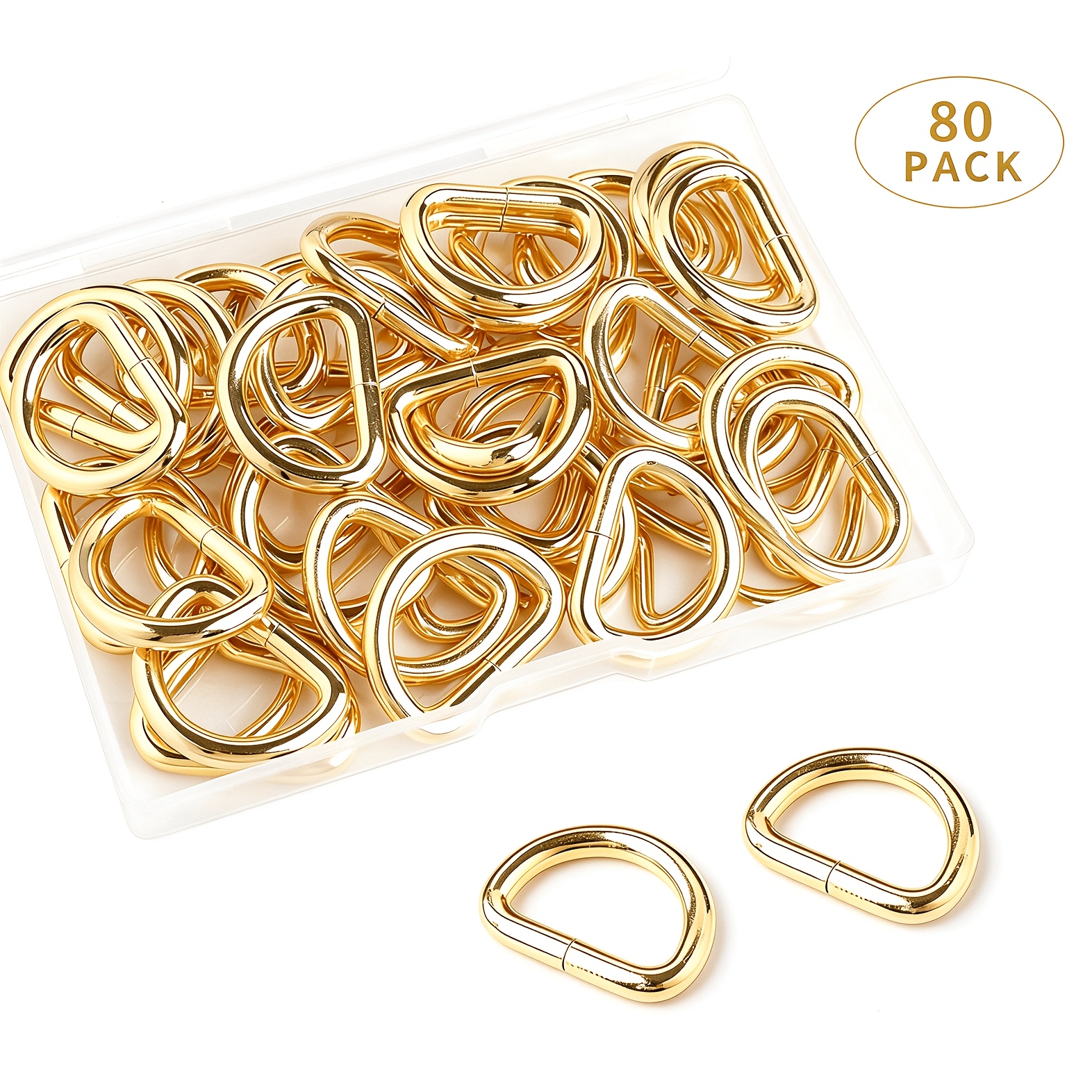 TEMU 80 Piezas de Anillas Metálicas de D, Acabado Dorado, para al Cuero DIY, Hebillas de Ajuste para Bolsos, Decoraciones para Ropa, Accesorios para