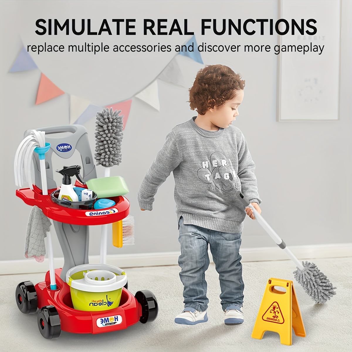 Simulation Cleaning Tools Trolley Pretend Play Vacuum Mop Set