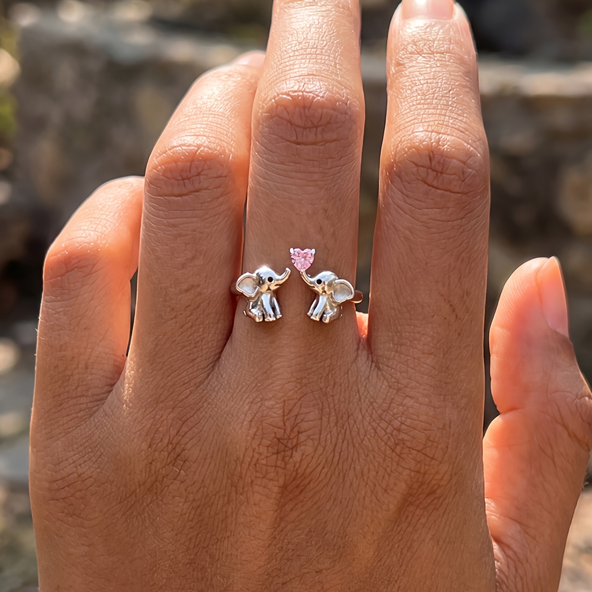 Women's Heart-Shaped Elephant Open Ring, Versatile Design