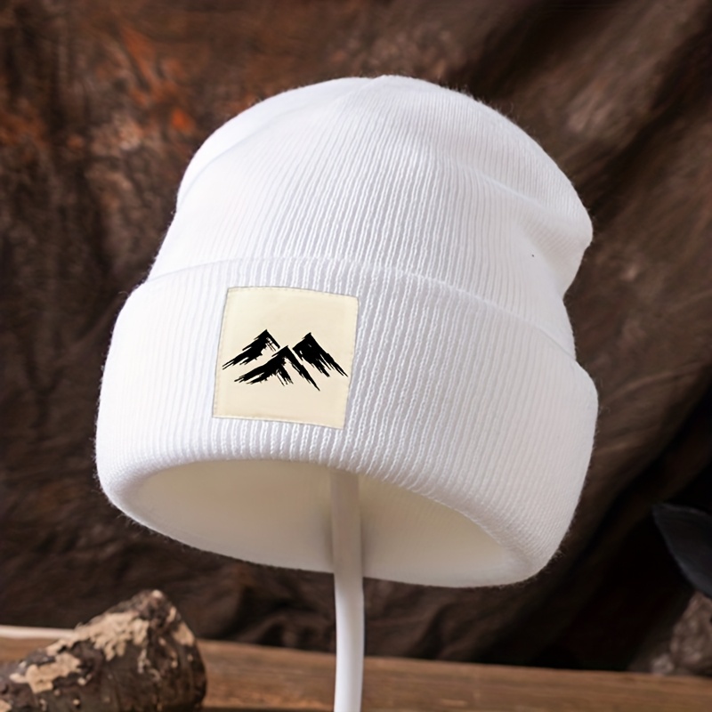 TEMU Gorro de punto moderno "" con etiqueta de tela de moda, gorro hip-hop sin ala, gorro de punto unisex de invierno para fiestas y festivales, y