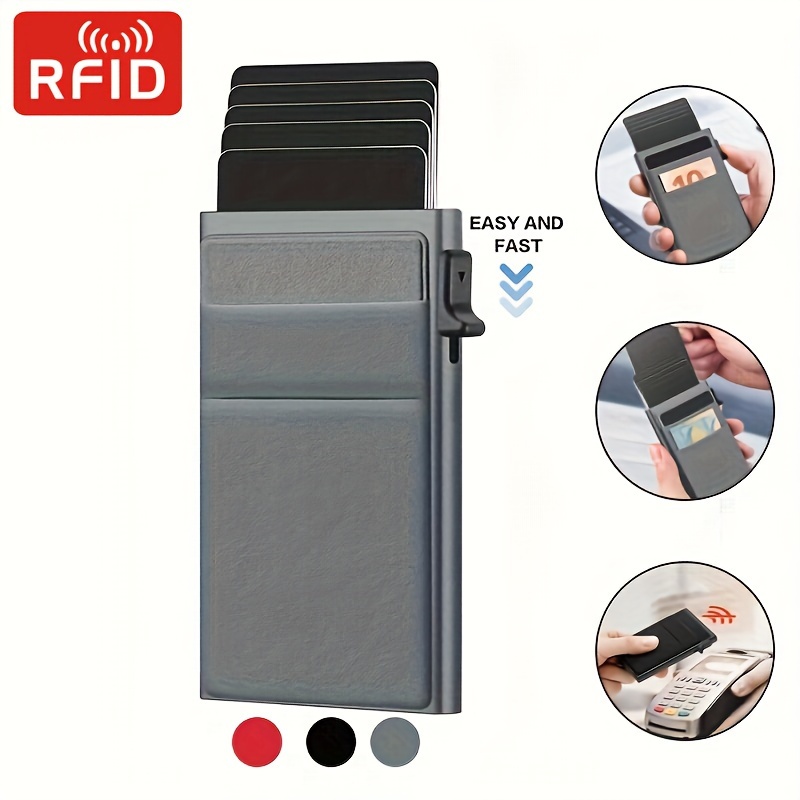 

Men's Rfid Blocking Card Holder Aluminum Alloy Automatic Pop-up Credit Card Holder Money Clip Gift For Men