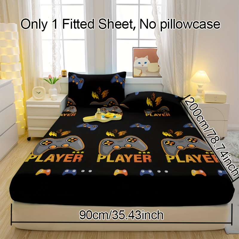 TEMU 1pc Of Minimalist Modern Giant Player Black Pattern Printed Brushed Fitted Sheet, Bedroom Printed Bed Cover, Mattress Cover, Mattress Protector,