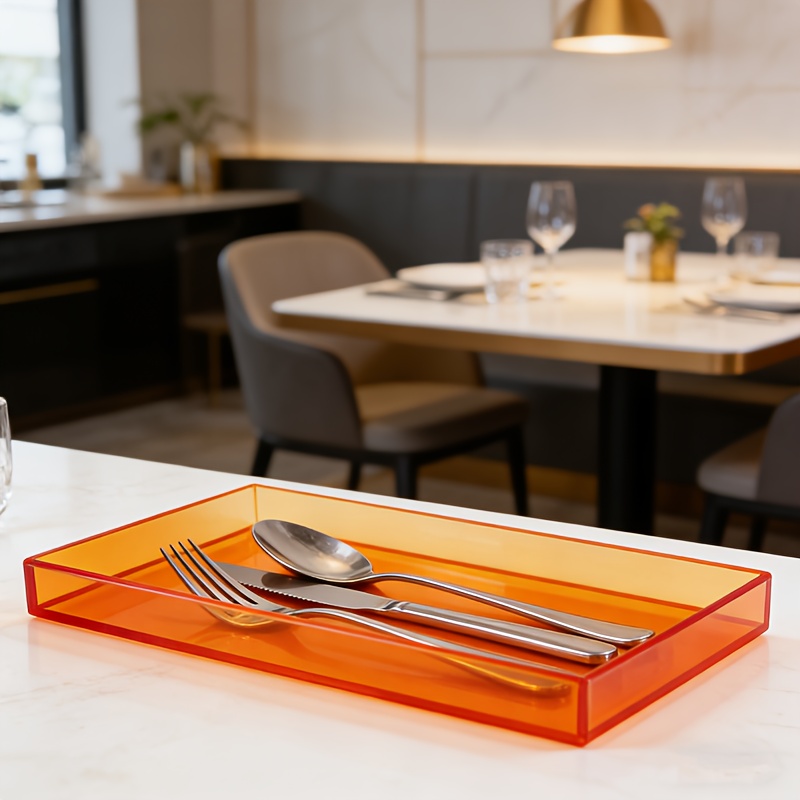 Orange Transparent Acrylic Tray - Creative Desktop Organizer Tray, Multi-functional Home Decorative Tray, Fashionable Minimalist Style Coffee Table Tray, Bathroom Cosmetic Storage Tray, Living Room Ornament Display Tray. Made of High-quality Acrylic
