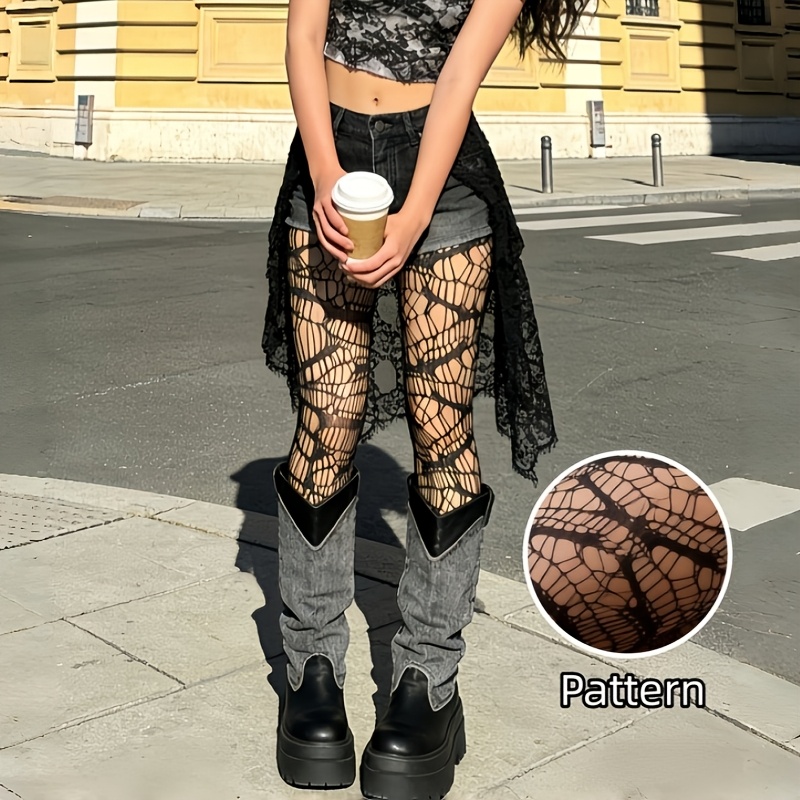 Image of [spring/summer Style] 1pc Women's Fashion Black Fishnet Socks, Lace , Breathable Mesh, Spring/ Tights, Elastic Soft Texture, For Daily Wear, Party Attire - Exquisite Style